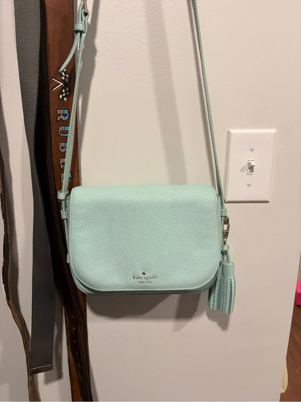 kate spade Mint Green Pebbled Leather Crossbody with Tassel